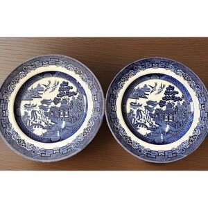 Johnson Brothers Willow Dinner Plates Blue White Scenery Set of Two 10 Inch